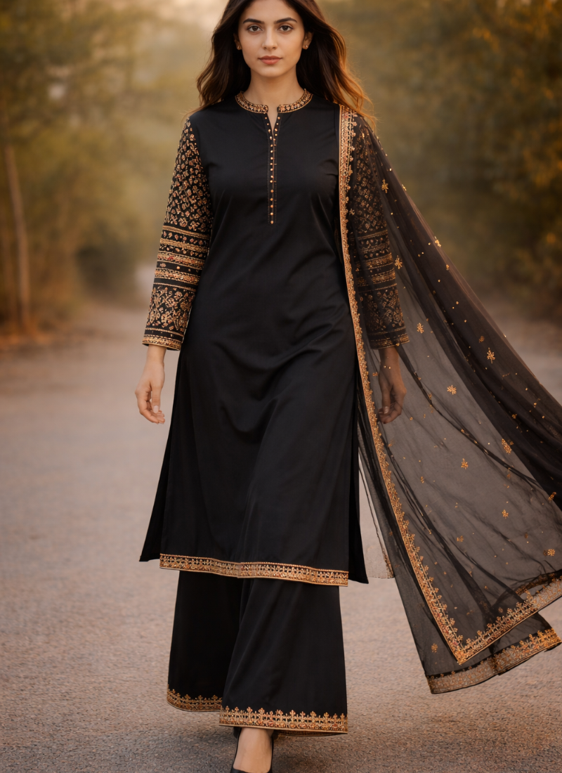 Black Gold Embroidered Elegance